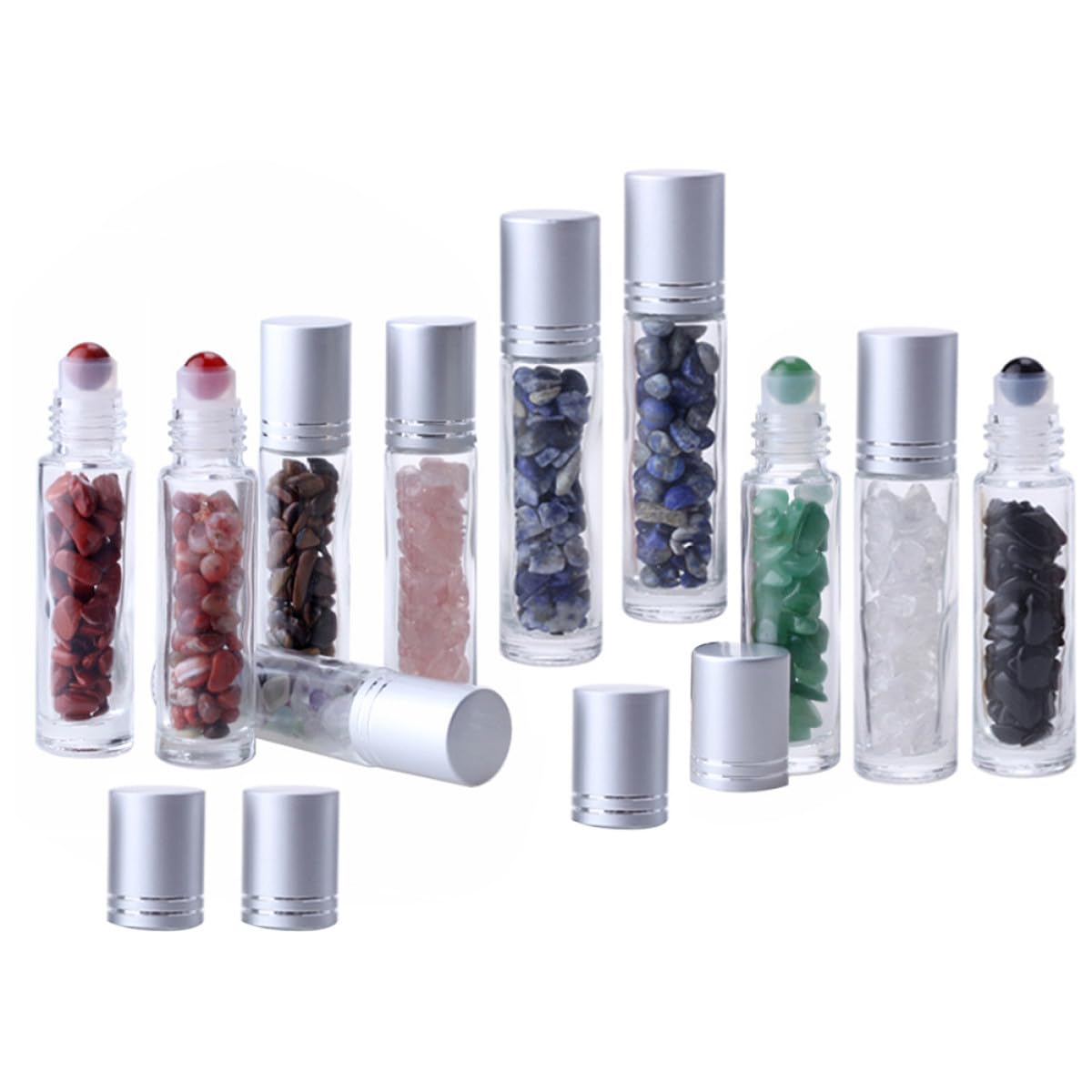 Glas Rolle On Flaschen zur Aufbewahrung von Ätherischen Ölen 10 Stück 10ml mit Aluminiumkappe Kleine Transparente Fläschchen für Reise und Selbstgemacht