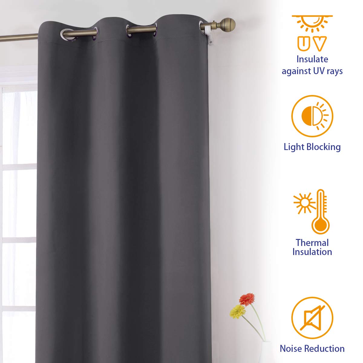 HOMEIDEAS Szare zasłony zaciemniające, 2 panele, 117 x 229 cm, zaciemniające zasłony z przelotkami do sypialni salonu, izolacja termiczna, zasłony okienne blokujące światło