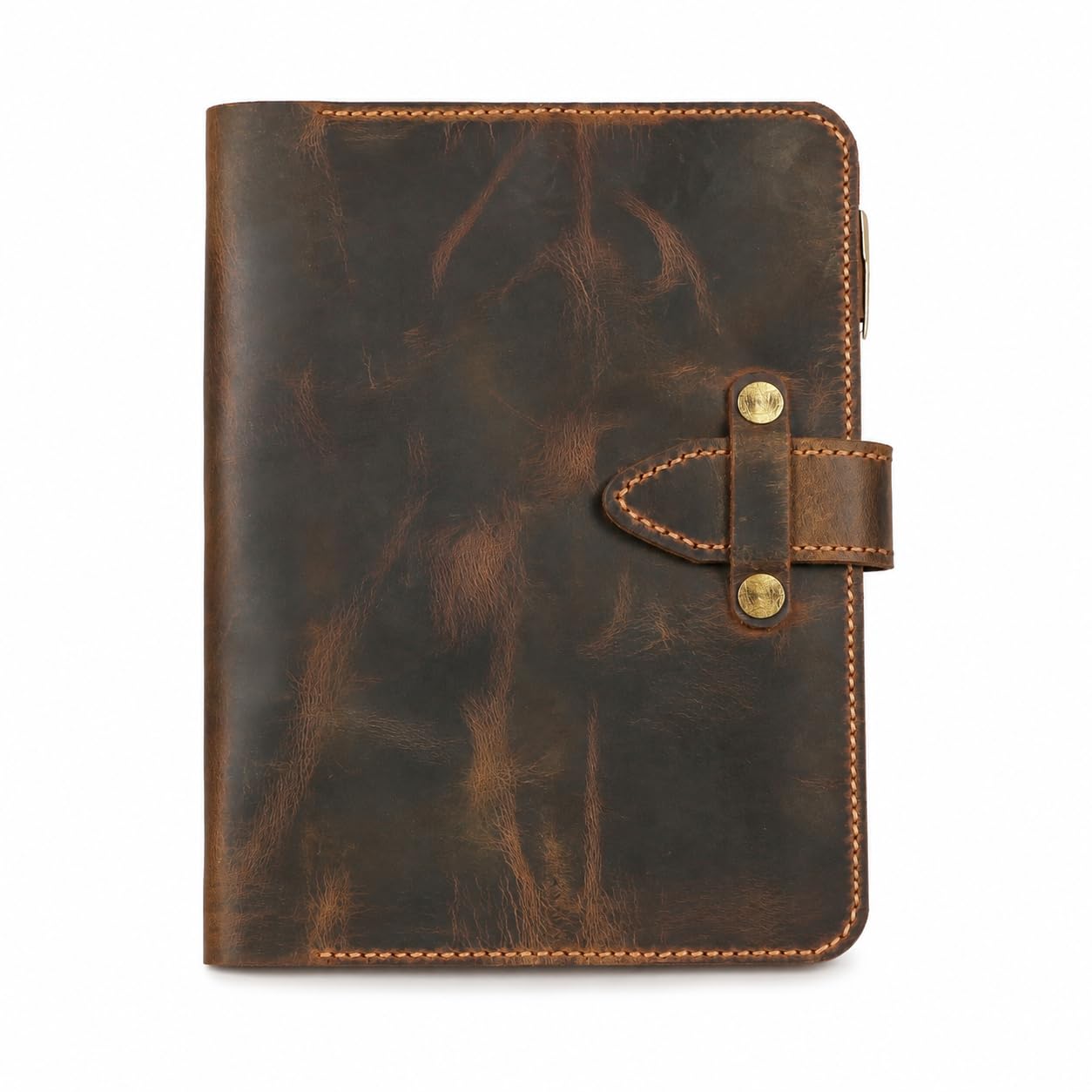 A5 Leder Organizer mit 6-Ring-Mechanik, nachfüllbares Reisetagebuch aus Vollnarben-Büffelleder, handgenähter Vintage Journal Binder mit 80 Blatt liniertem Papier, PVC-Hüllen, Kartenfächern und Reißver