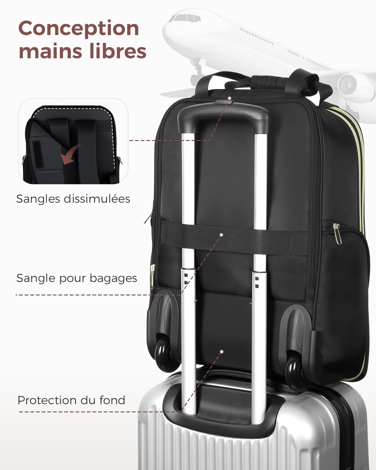 Ponhog Sac à Dos à roulettes pour Femme, Sac à Dos de Voyage pour Ordinateur Portable de 15.6", Sac à Dos à roulettes de 30L pour Adultes, Travail, Travail, Nuit, Article Personnel