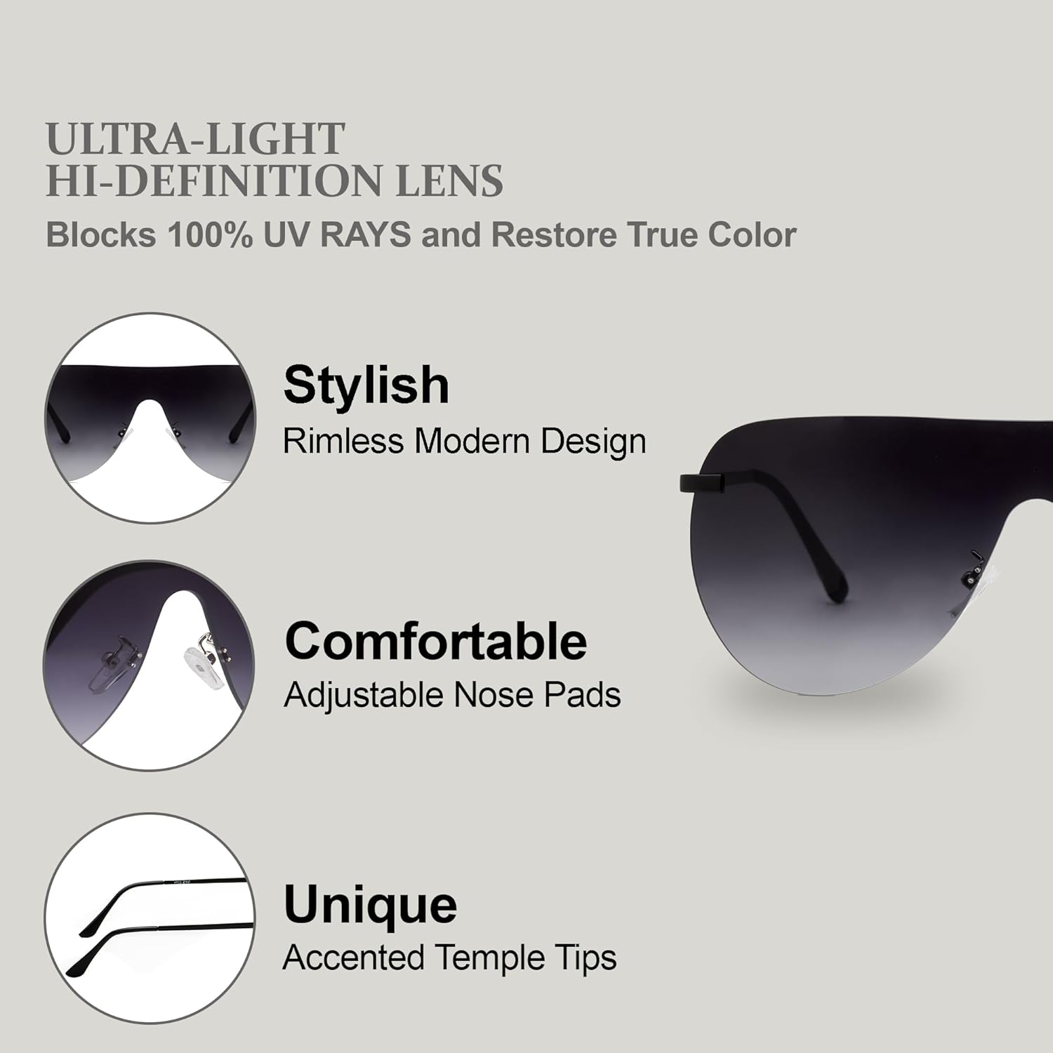 NYS Collection Rimless Oversized Flat Top Shield Sunglasses for Men Women – Aviator Style, 100% UV400 Protection - Image 5