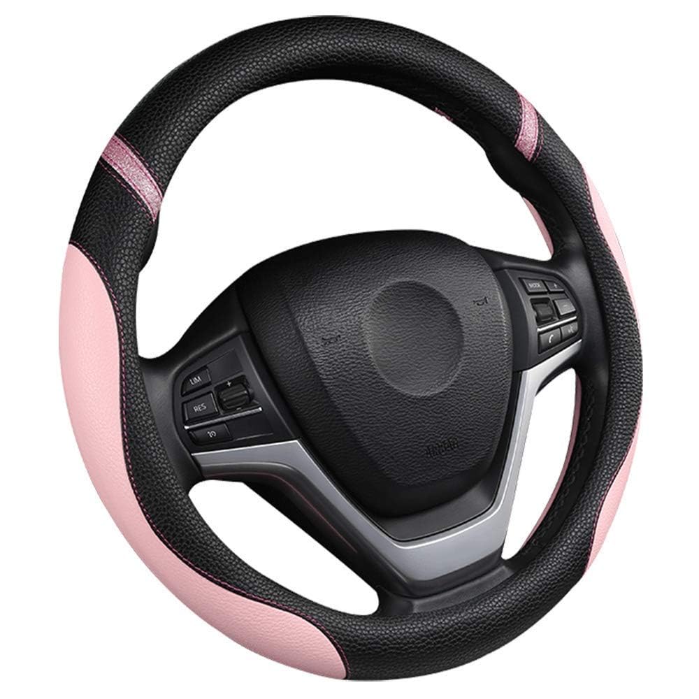 VAPORVERSE Steering Wheel Cover for Abarth 500 500e 500C 595 600e, Microfiber Faux Leather Anti-Slip Breathable Durable Comfortable Ergonomic Stylish 38cm,Pink-O