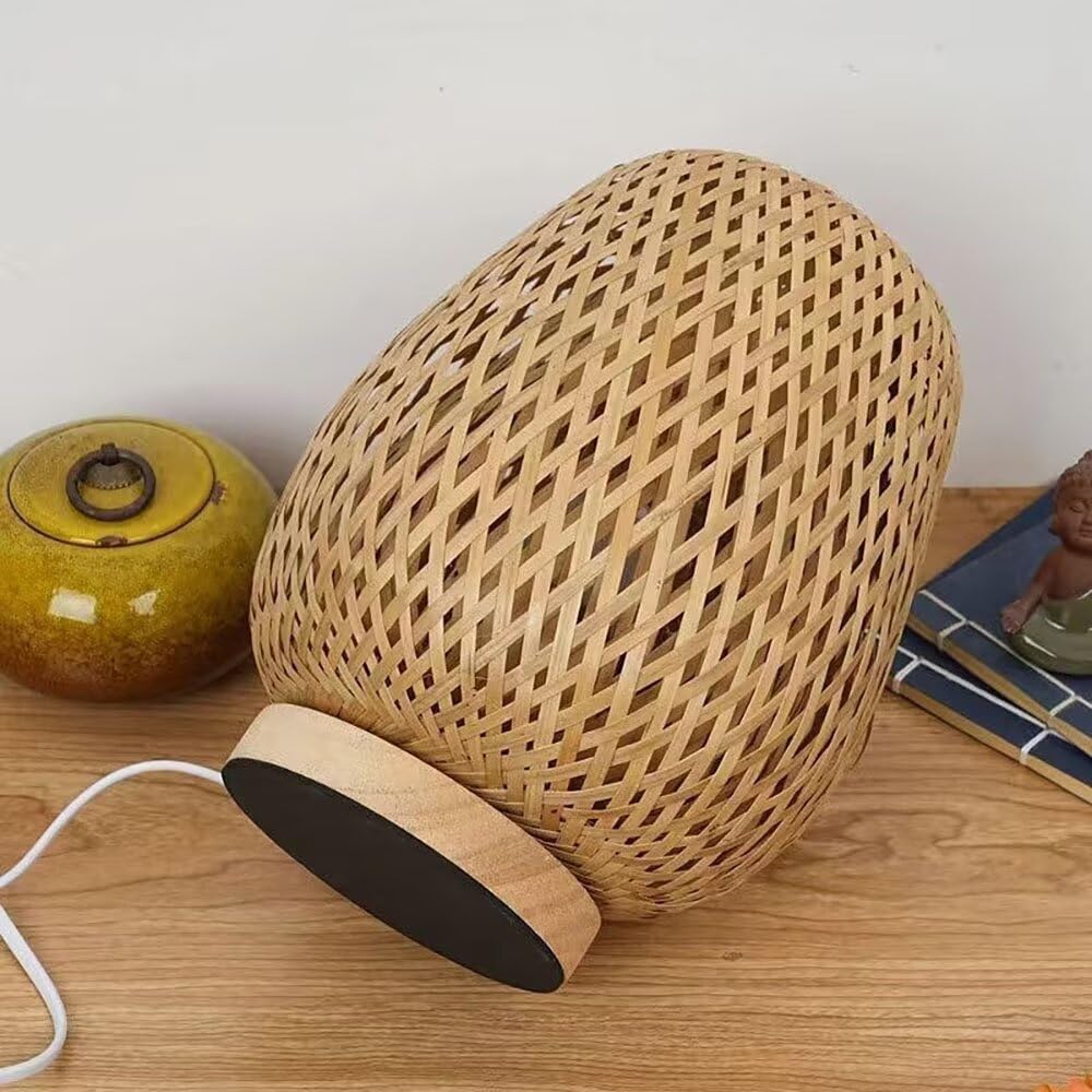 Handgewebte Bambus-Tischlampe, kreativer ländlicher Stil, doppellagiger Bambus-Lampenschirm, Nachtlicht, Tischleuchte, dekorative Tischbeleuchtung für Schlafzimmer, Wohnzimmer
