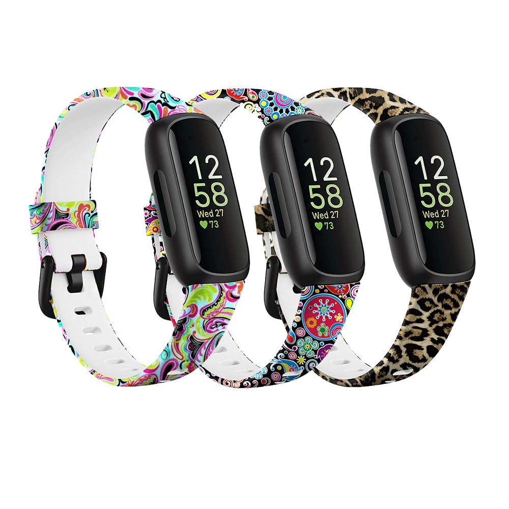 Tyeyober 3 Pack Compatible With Inspire 3 Smart Watch Bands For Women Men, Silicone Wristband Replacement Pattern Straps For Inspire 3 Fitness Tracker Inspire3 Bracelet