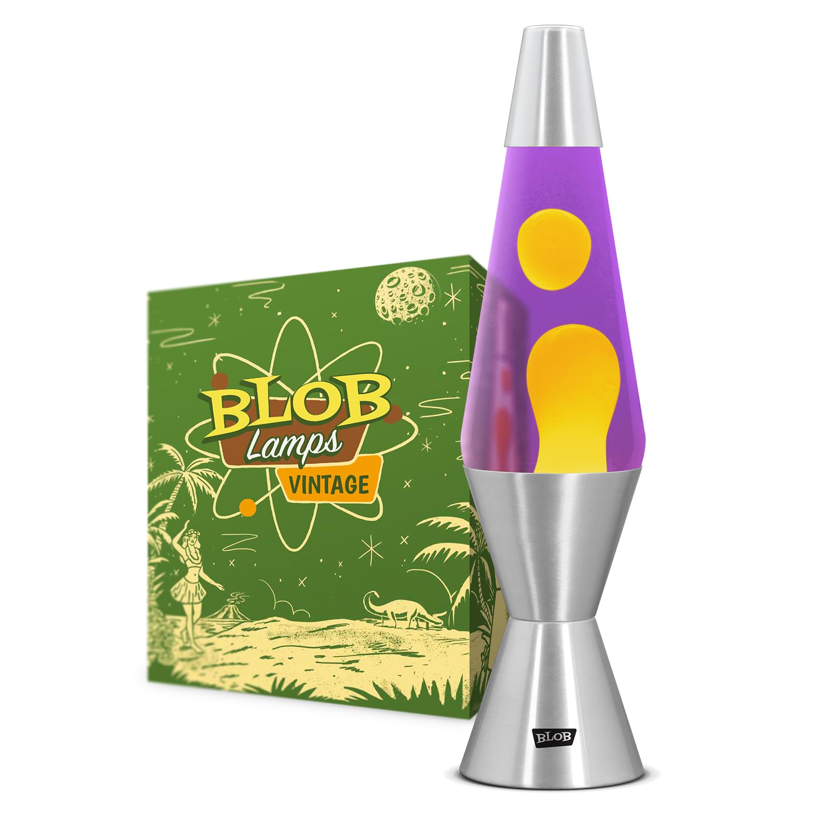 Blob Lamps Yellow/Purple Blob Lamps® Liquid Motion Lamp Vintage Wax Liquid Polished Metal Base & Cap 14.5” Mood Lamp Light