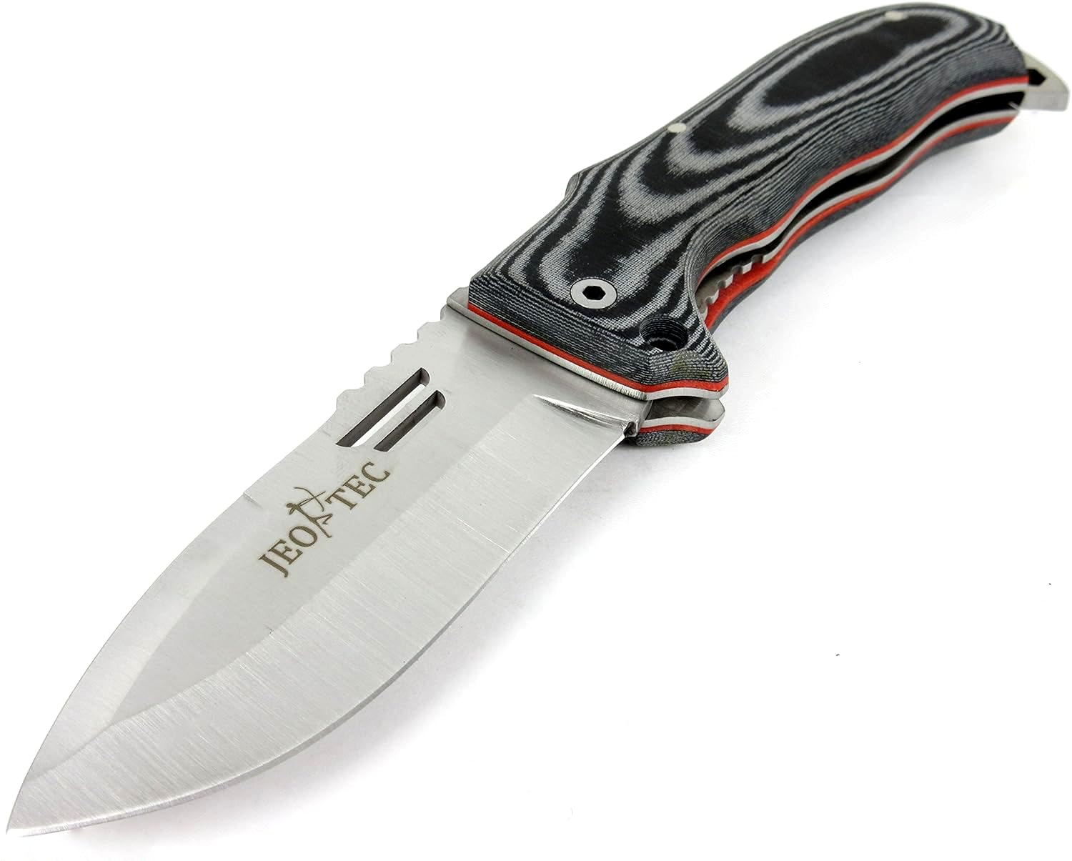 JEO-TEC Nº49 Coltello Pieghevole de Caccia, Sopravvivenza, Bushcraft, Outdoor - Lama 10 cm in Acciaio Inox MOVA-58 - Custodia in pelle - Fatto a mano in Spagna Folding Knife