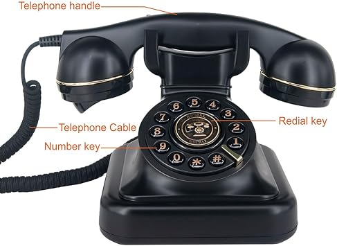 Vintage Phone, a Black Vintage Telephone with Button Dialing, Used for Home and Office Desk.