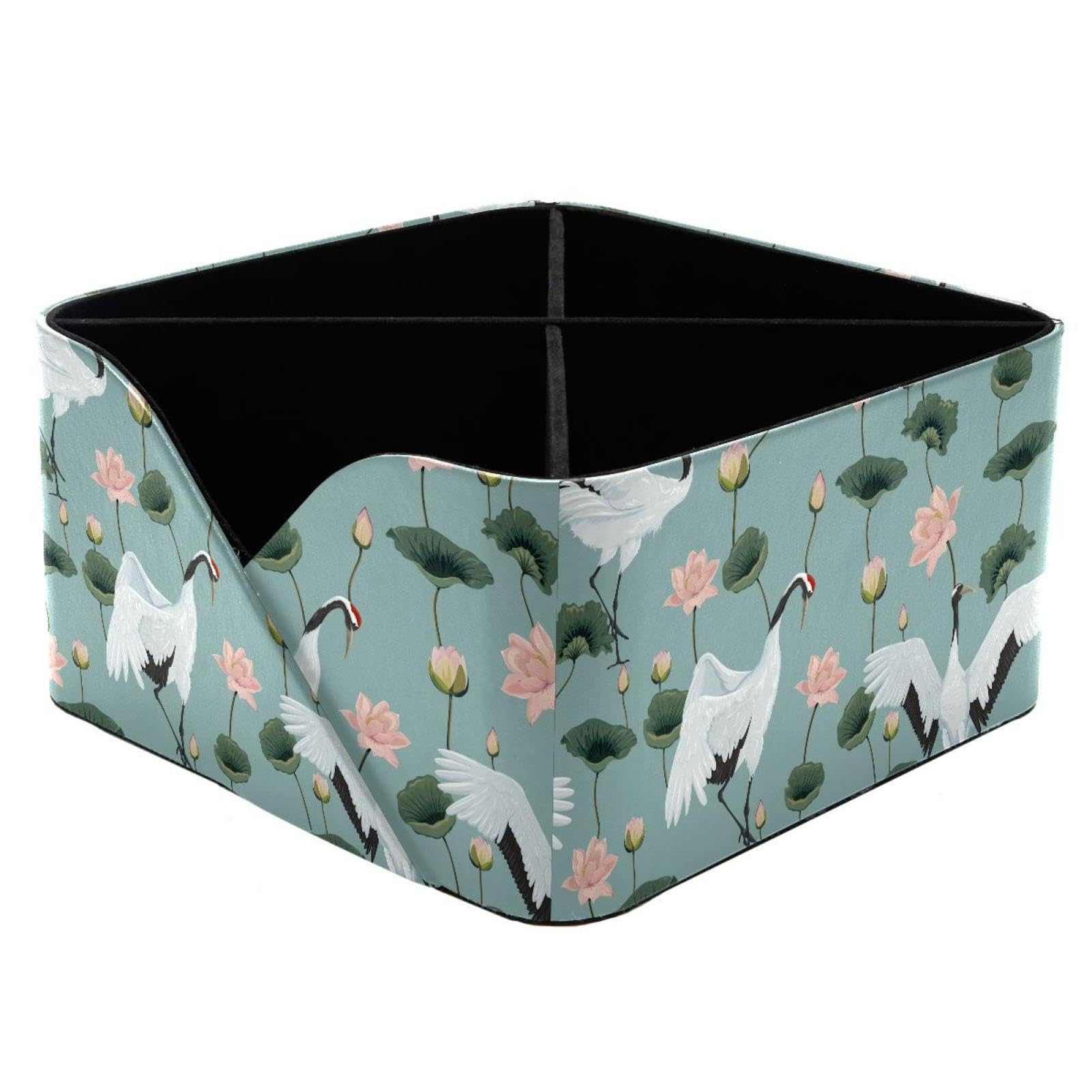 KengjuTesu Japanese Cranes and Lotuses Desktop Organizer Pen Holder, Rectangular Pencil Cup for Office, Study and Makeup Stations