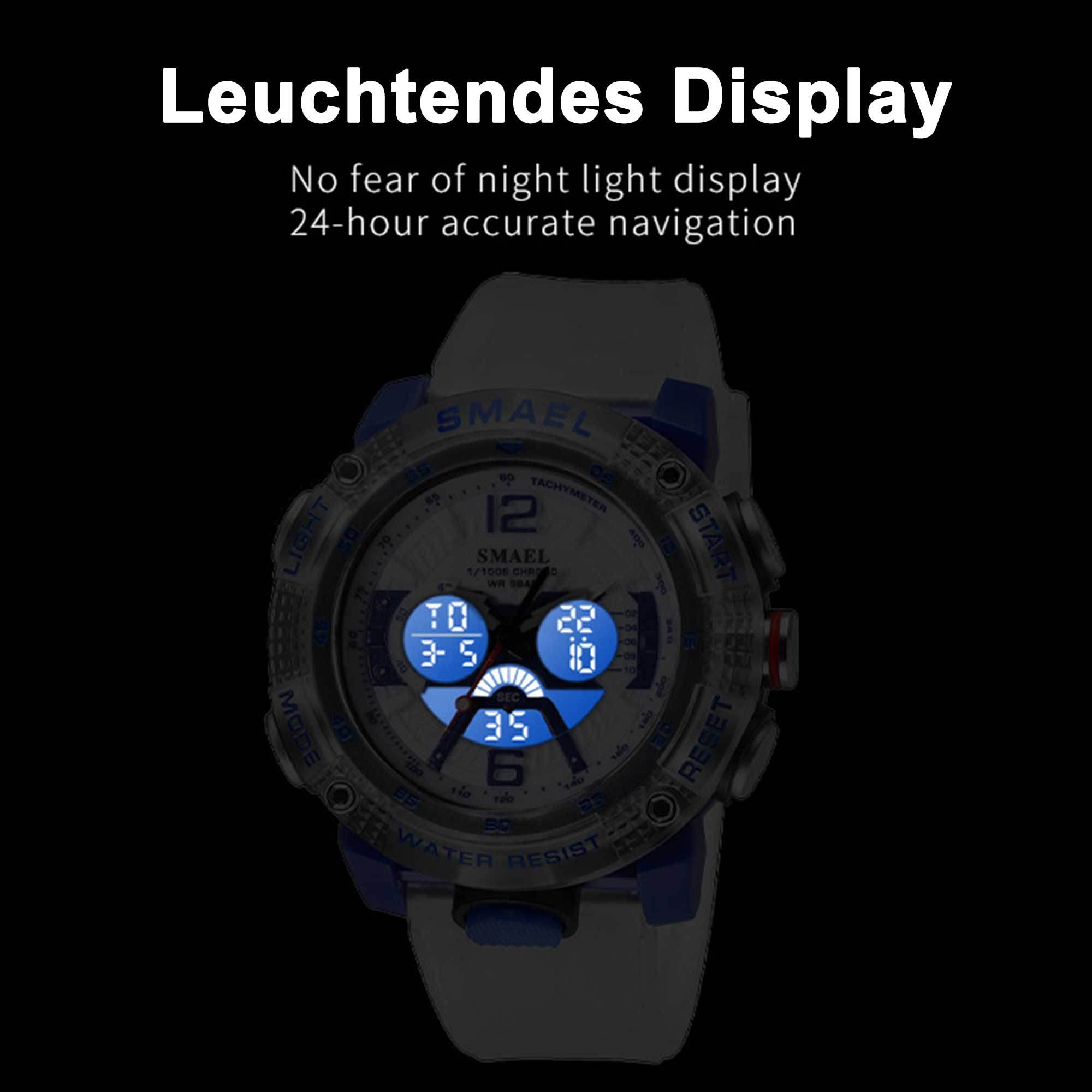 findtime Orologio da uomo sportivo militare, digitale, orologio da polso a LED, per attività all'aperto, impermeabile, 5 ATM, orologio tattico, sveglia, calendario, cronometro, data, analogico