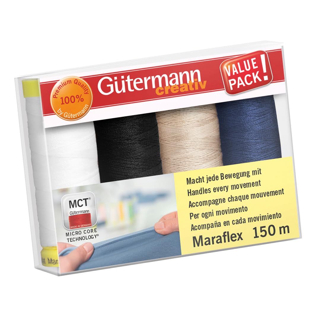 Fils à coudre élastiques Gütermann Maraflex, lot multicolore haute extensibilité 4 x 150m