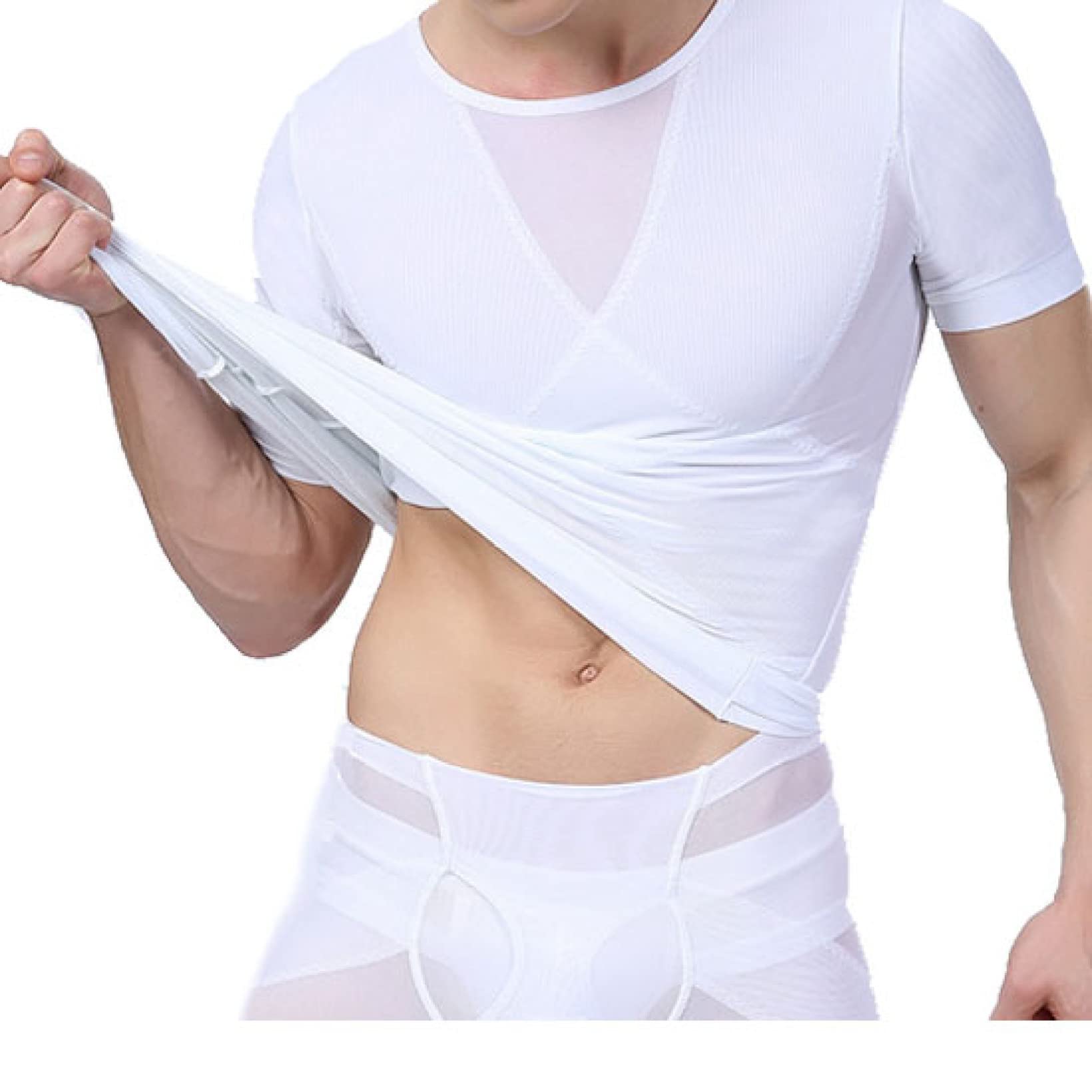 męska obcisła koszulka kompresyjna wyszczuplanie brzucha, modelowanie brzucha topy z krótkim rękawem t-shirt wyszczuplający sylwetkę