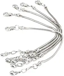Yeshan 5 peças de pulseira de corrente de cobra banhada a prata para iniciantes com fecho de lagosta clássico serve para todas as contas Chamilia Troll Biagi, 7.1 inch (18cm), liga metálica, Sem Pedra