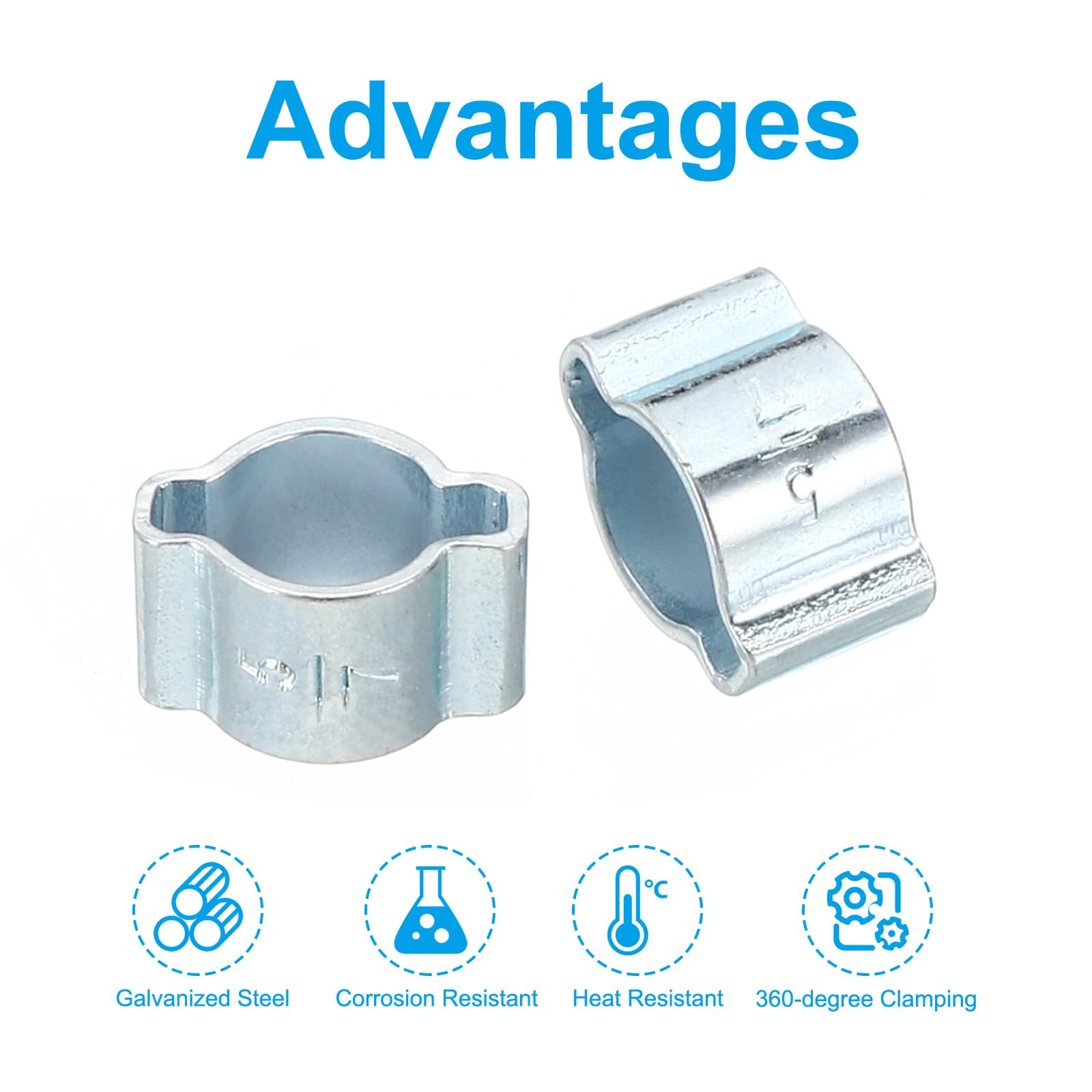 PATIKIL 20 Pack 5-7mm Double Ear Hose Clamp, Galvanized Steel O Clip Crimp Rings for Fuel Petrol Pipe Tube Fitting Connections, Silver Tone - Image 4