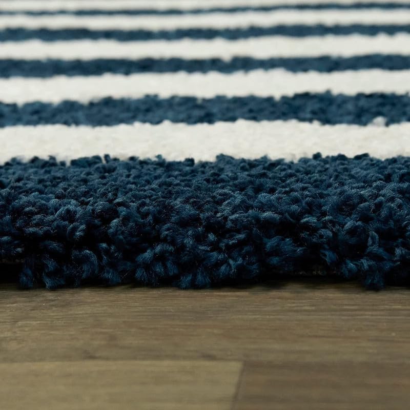 Image of Shaggy Carpet for Living Room 7X10 FEET Fluffy Plush Area Rug, Thick Fur Floor Carpet Modern Cozy Rug for Home Decor, Kids Room Bedside Hall, Durable Comfortable Shaggy Rug (Ivory-Navy line)