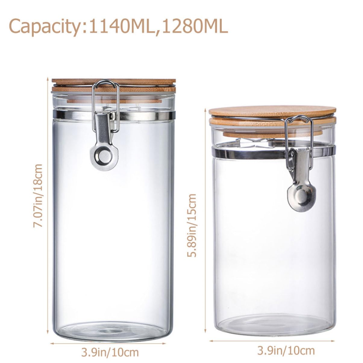 MAGICLULU 2 Stück-pack Vorratsgläser aus Glas mit Edelstahl und Holzdeckel | 1140 Ml und 1280ml, für Küche und Trockene Vorräte, Passend für Bonbons und Mehl