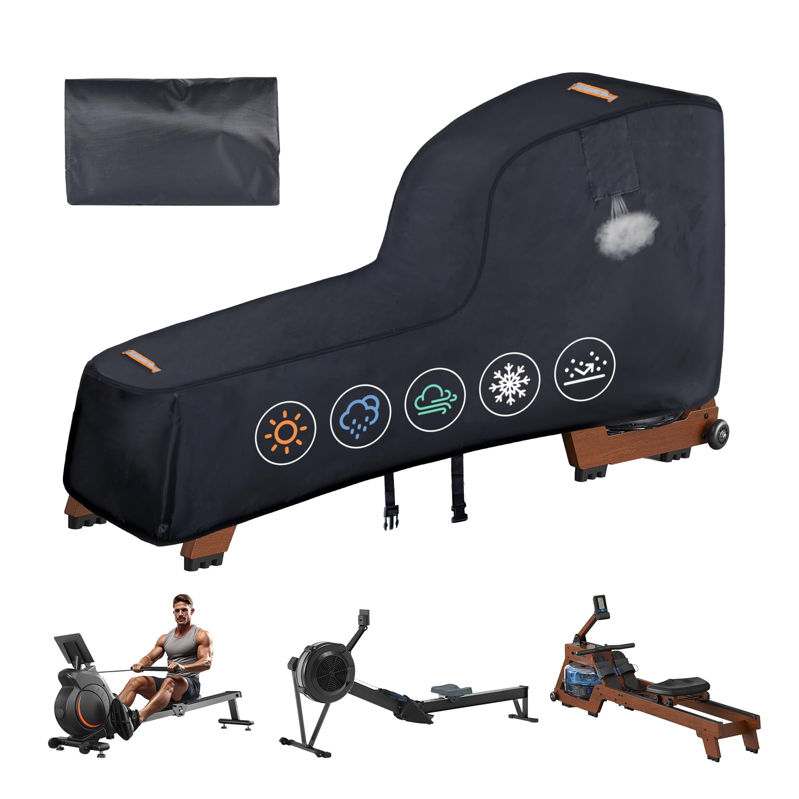 Rowing Machine Cover Waterproof,Heavy Duty 420D Concept 2 Rowing Machine Covers,Outdoor Protective Cover for Concept 2,with Waterproof Strip,Windproof Buckle,2 Handles,Accessories Fit for Water Rower