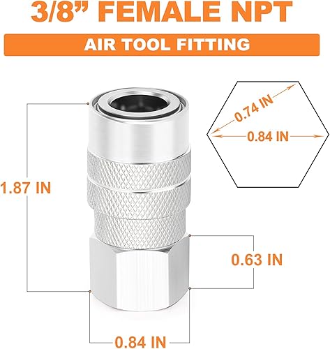 Miniatura 48 de GASHER Acoplador industrial femenino de 12 piezas, 1/4 pulgadas, acoplador de aire de conexión rápida de flujo básico de 1/4
