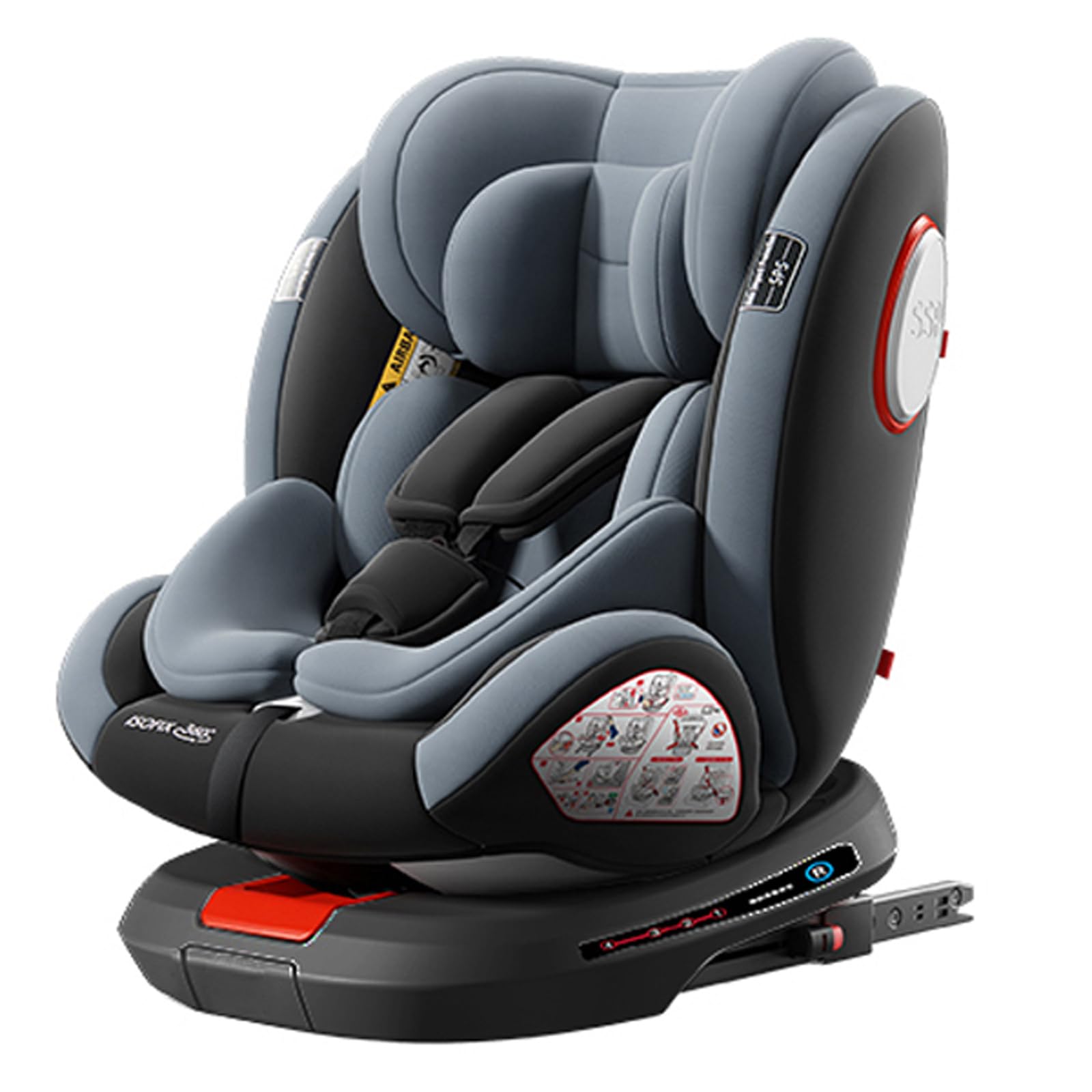 Oubeauou Premium 360° Rotating Car Seat, Baby Safety Seat with ISOFIX Mounting SIP Impact Protection Adjustable Reclining Angles Forward & Reverse Installation 6 Months to 12 Years (Grey)