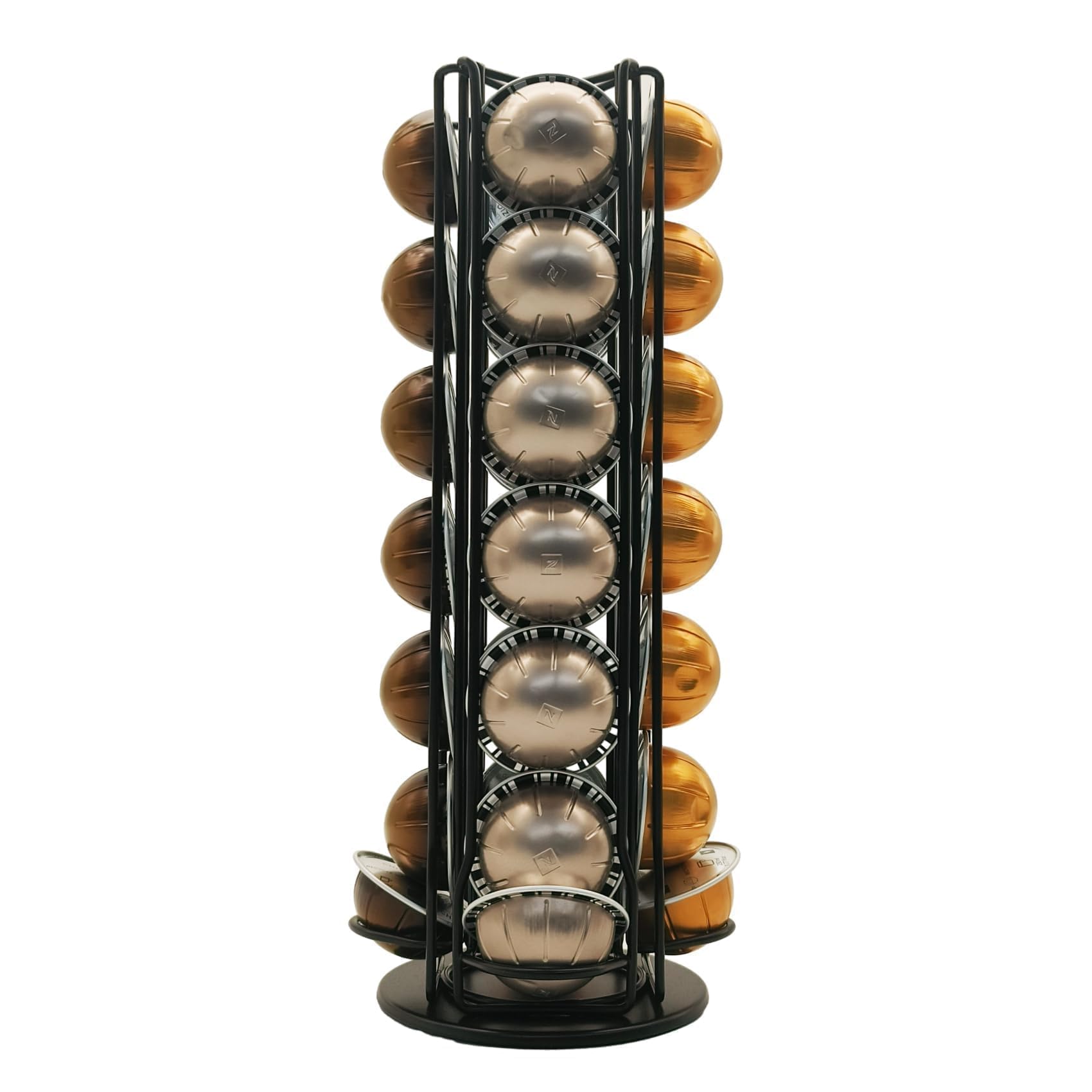 Miuly Black 4 Coffee Capsule Holder For Nespresso Vertuoline Coffee Capsule Stands Rotating Pod Rack Holds 28 Nespresso Vertuo Pods, Black