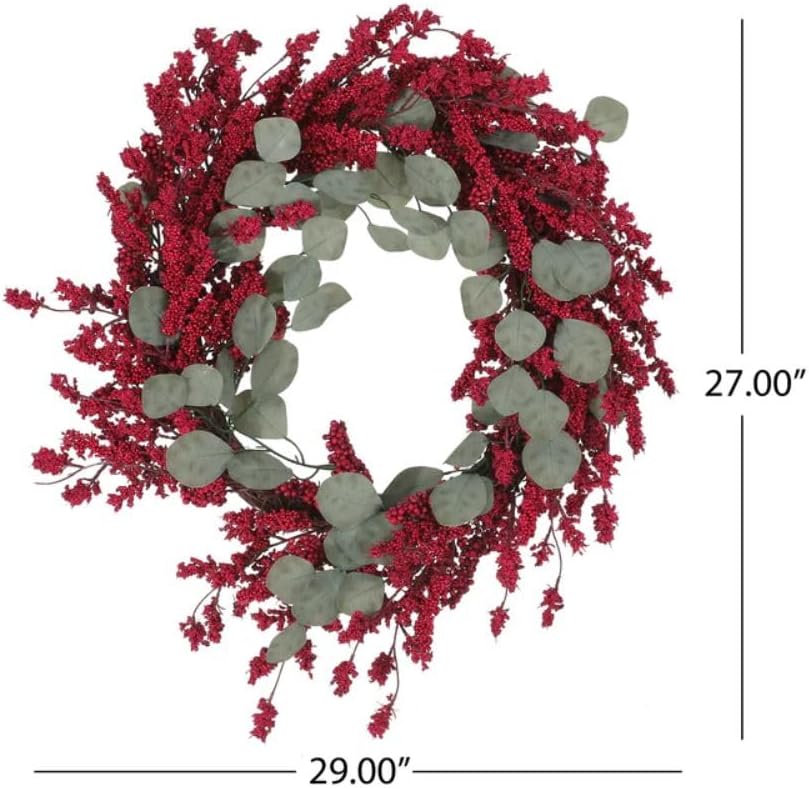 Christmas Artificial Wreaths for Front Door, 25.5" Loveren 25.5" Eucalyptus and Pine Artificial Wreath with Berries for Home Indoor Outdoor Decor (Red) - Image 5