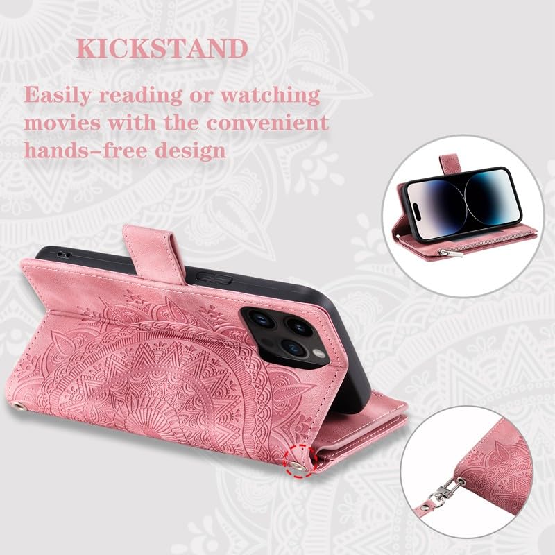 Étui Galaxy S20 Plus rose | Coque portefeuille cuir zippée avec rabat - 4