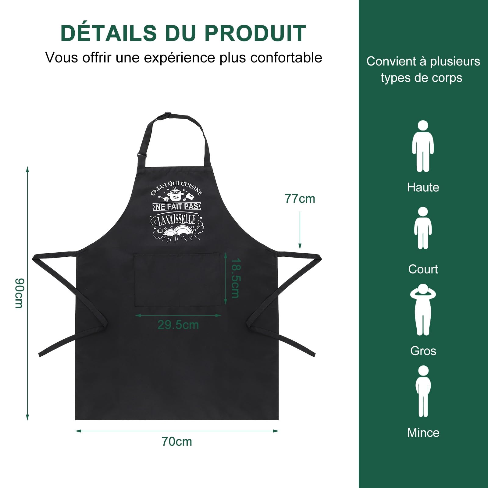 Tablier de Cuisine pour Homme, Tabliers de Cuisine Étanche Réglable Tablier Barbecue avec Poches Idée Cadeau Fête des pères