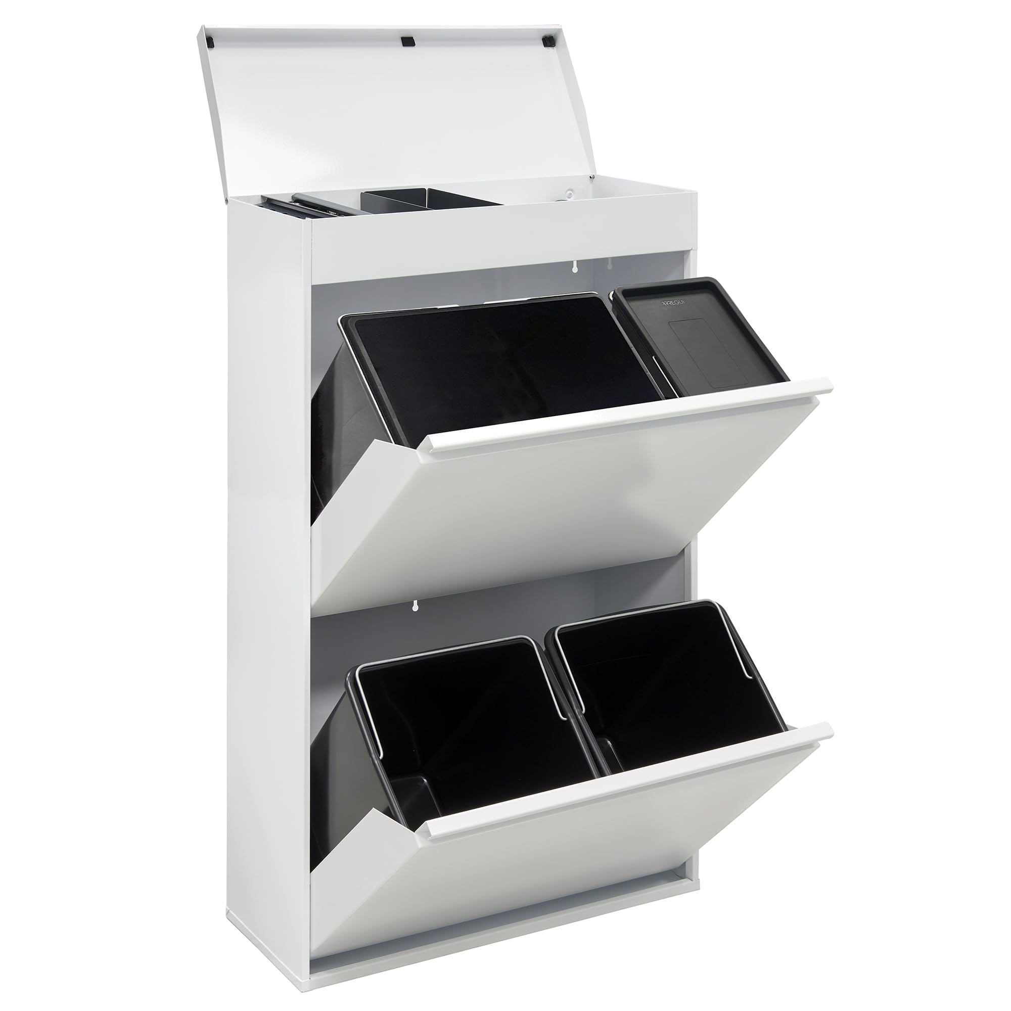 ARREGUI Top CR621-B2 Pattumiera Raccolta Differenziata | 4 Secchi | Mobile d'Acciao per Differenziata con Cassetto Superiore | 23+11+17+17 L (68 L) | Secchio per la Plastica e Rifiuti Organici| Bianco