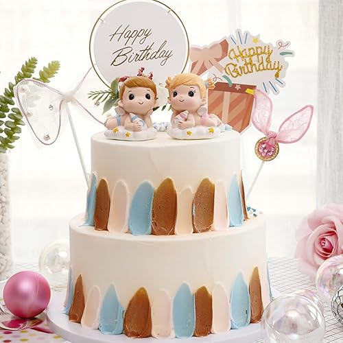 Miniatura 6 de Luxshiny 2 piezas de decoración de pastel de bebé, muñecos de bebé niños y niñas, fiesta de cumpleaños, muñeca de bebé, decoración de boda para