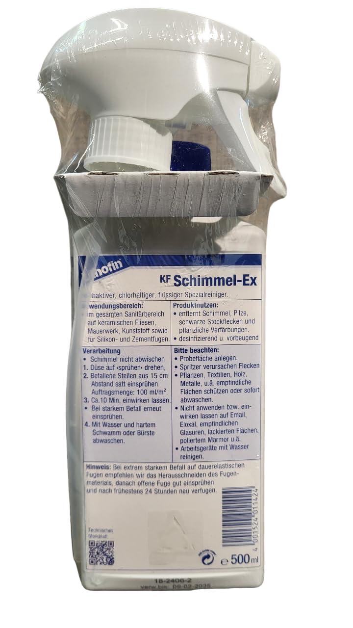 zbs24 Lithofin KF Schimmel-Ex 500ml, entfernt schwarze Stockflecken, Schimmel, Pilze, Algen, für Fliesen, Fugen, Putz und Mauerwerk, inkl. Latex Handschuhe Gr. 8 (3 x 500ml)
