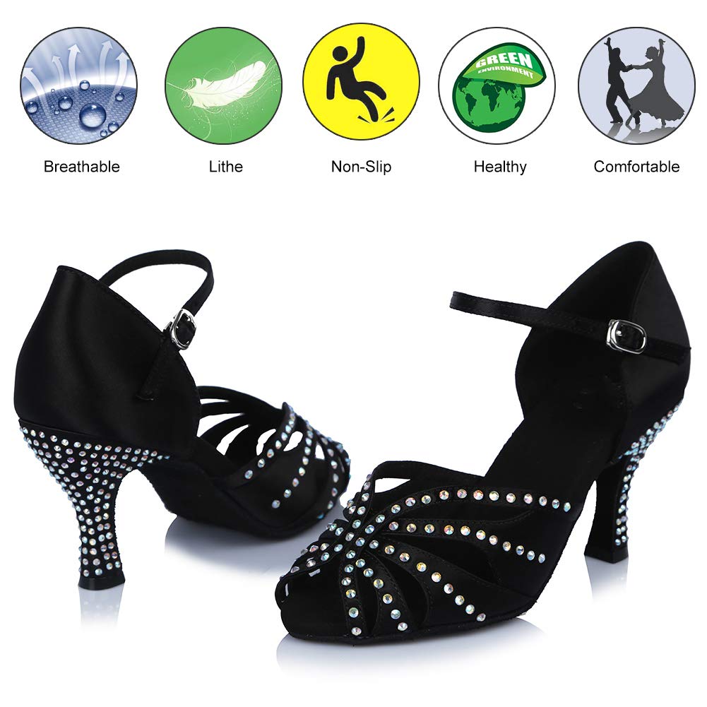 HROYL Scarpe da Ballo Latino Donna con Strass Scarpe da Ballo da Sala Salsa Bachata,Modello IT-4350