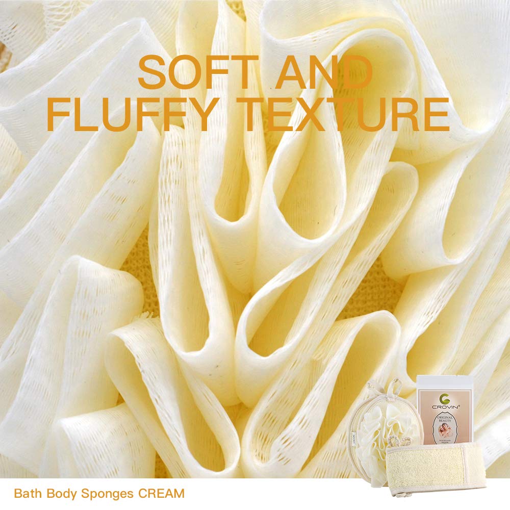 Set di spugne per il corpo in rete - Set di spugne da bagno riprogettate da bagno e doccia e scrub esfoliante per la schiena in luffa naturale. Come - Ottimo regalo per una pelle luminosa e un