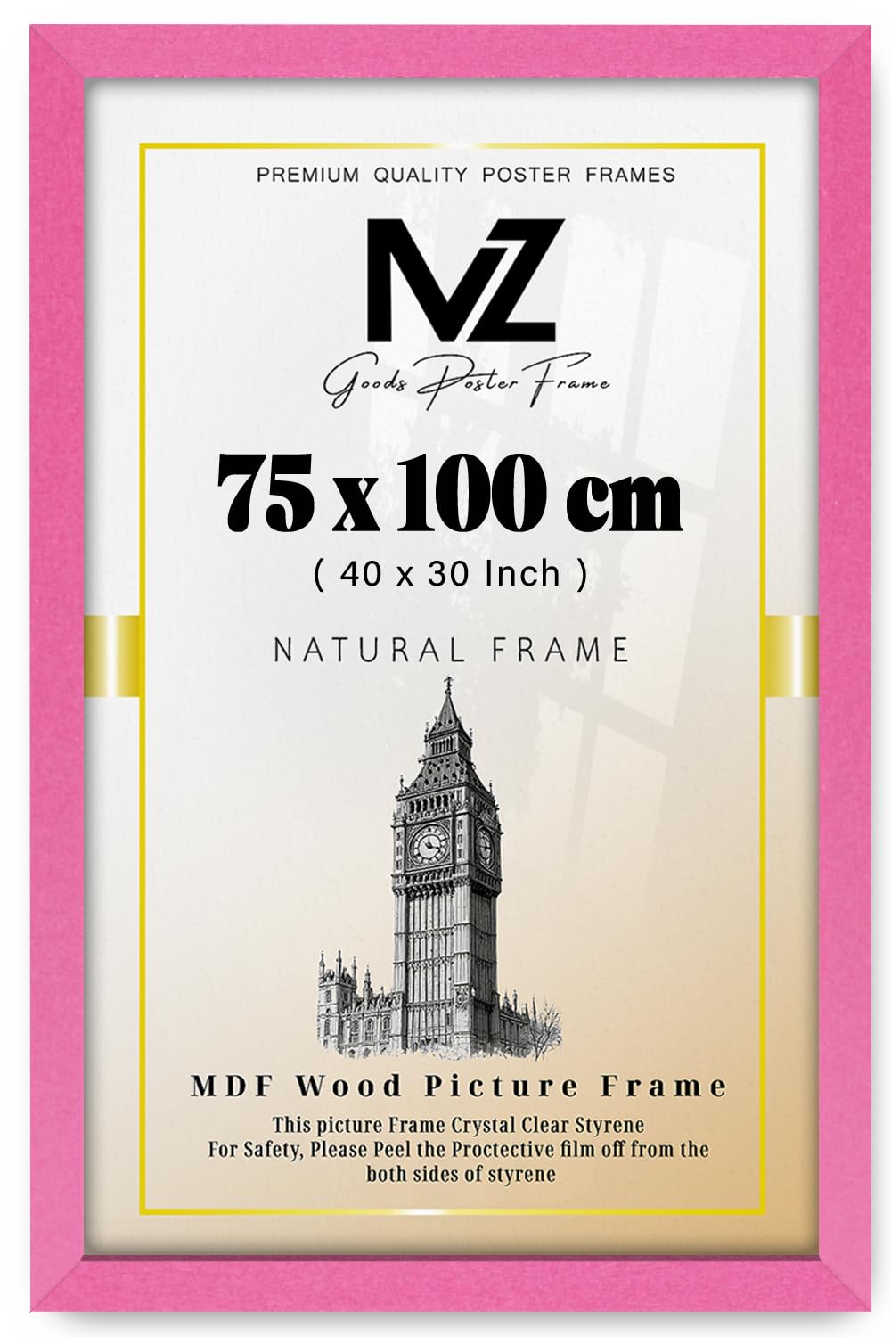 MZ GOODS | Poster Frame 2' 6" x 3' 3" for Artwork - Pink 40" x 30" Handmade Ideal for Home Office & Living Room Décor (75 x 100 CM) [ Pink ]