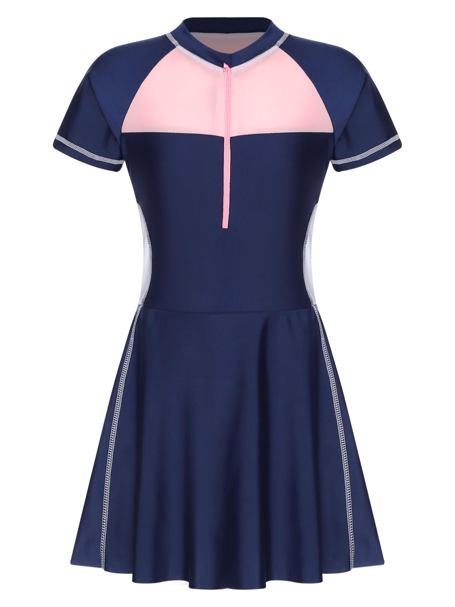 IEFIEL Traje de Baño Natación para Niña Vestido Baño de Manga Corta con Leggings Cortos Ropa de Nadar Playa Surf Swimsuit 4-18 años