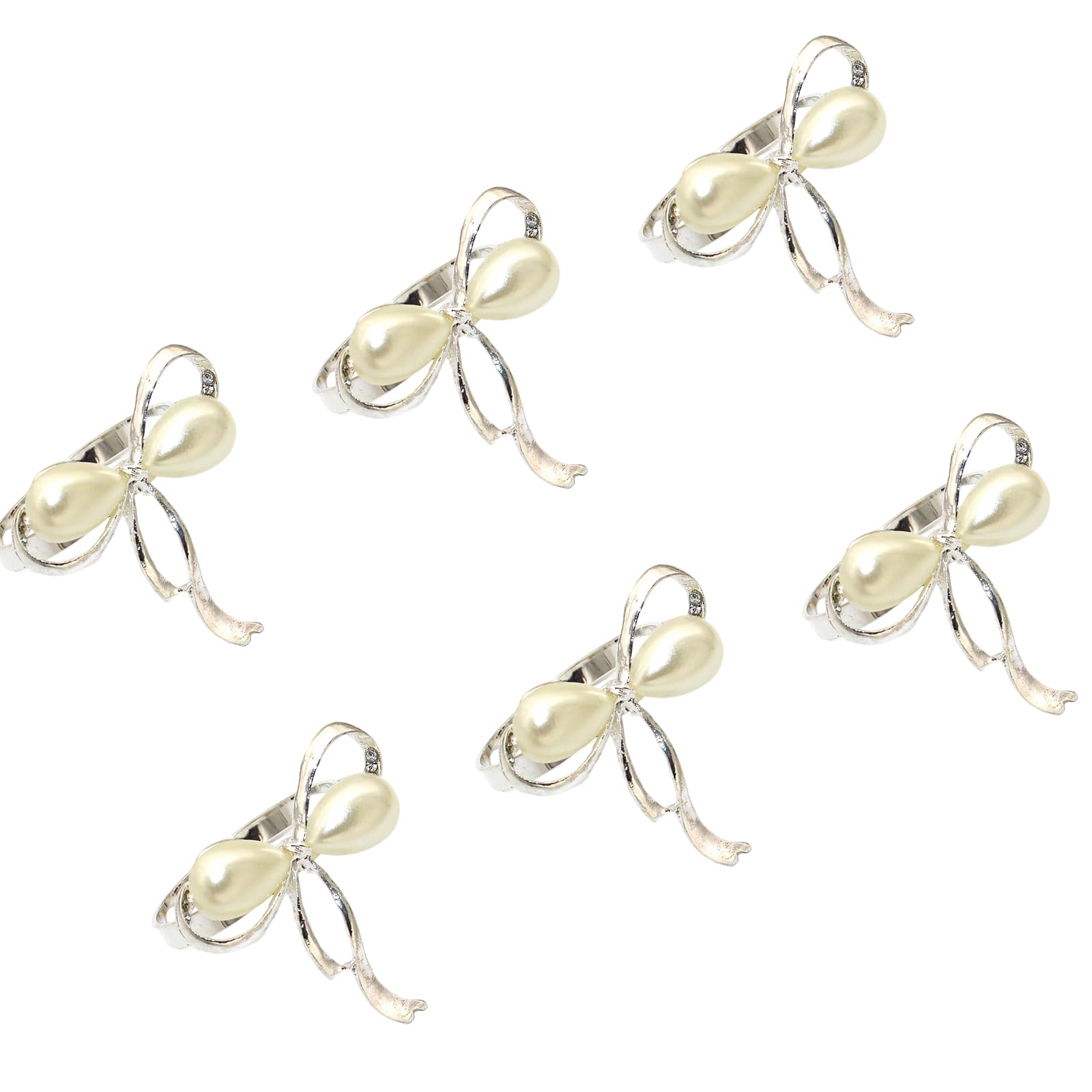 NVOQILIN Of 6 Elegant Pearls Ribbon Napkin Rings Butterfly Napkin Holder Buckles Perfect for Formal Dinner and Event Pearls Bend Circlets
