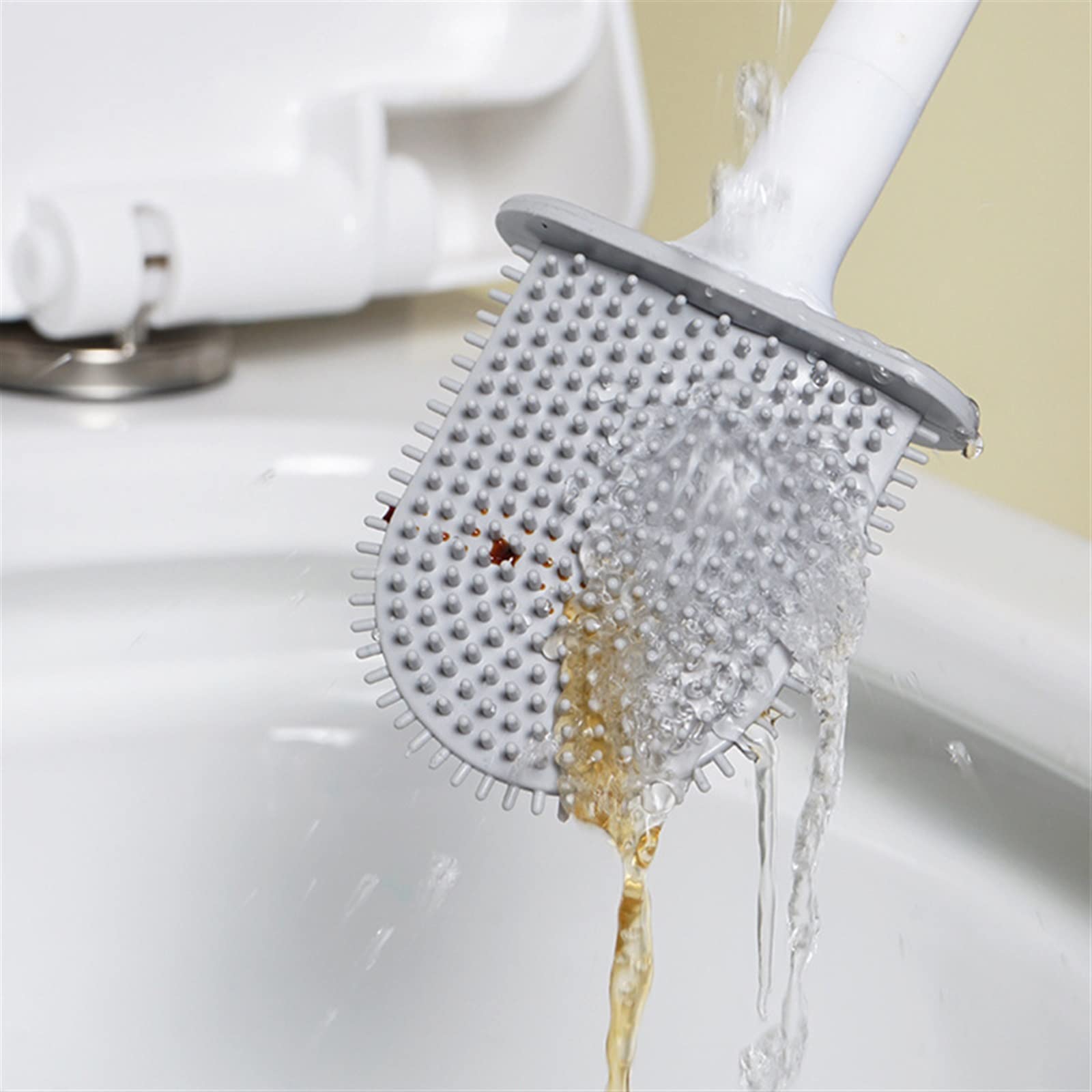 Scopino per WC Detergente per WC in Silicone Scopino per WC Spazzola per Pulizia WC Spazzola a setole morbide Flessibili a Testa Piatta con Supporto