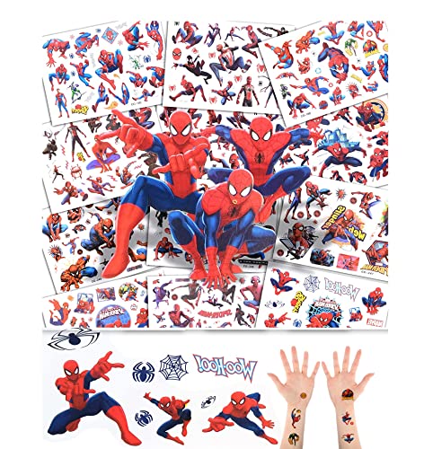 12 Feuilles 300+ Tatouage Temporaires pour Enfant, Tatouages Temporaire Enfant de spiderman, Tatouage Imperméable pour Enfants Garçons et Filles de Fête d'Anniversaire d'Autocollants Cover