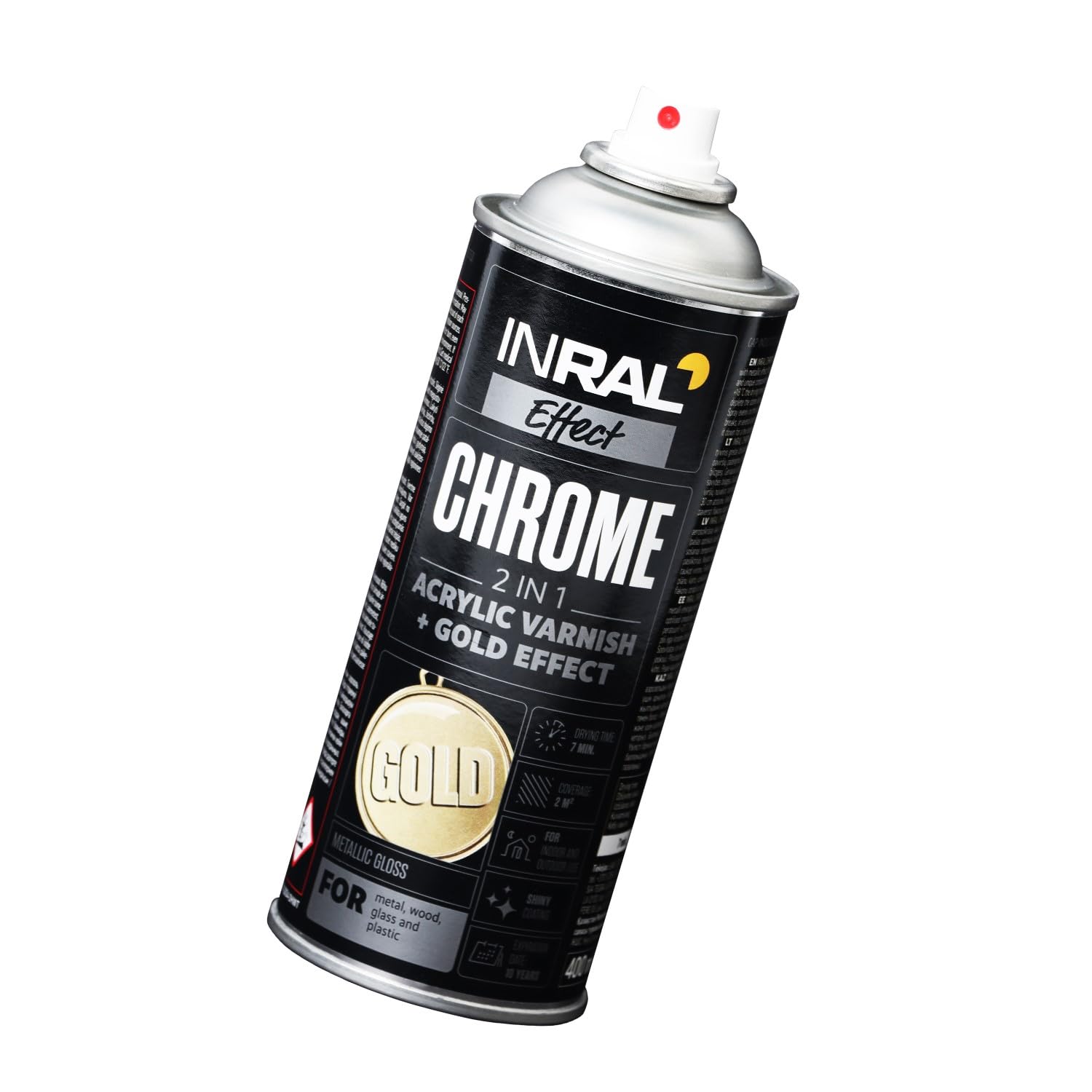 INRAL Chrome Sprühlack Gold - Acryllack für den Innen- und Außenbereich – Goldspray für Profis und Heimwerker, Perfekt für Diy und Upcycling - 400 ml für eine Fläche von 2 qm