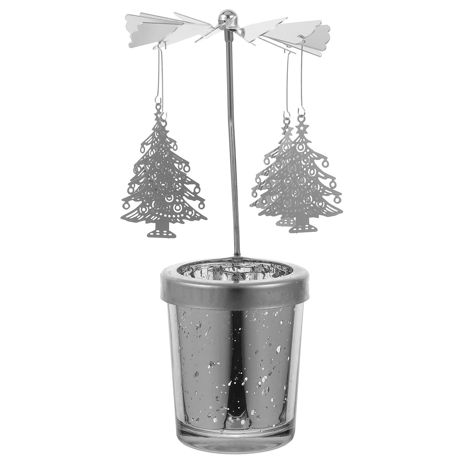 Spinning Metal Candle Holder Christmas Tree Charms Spin Scandinavian Rotary Candle Holder Candleholder Holiday Table Centerpieces Silver