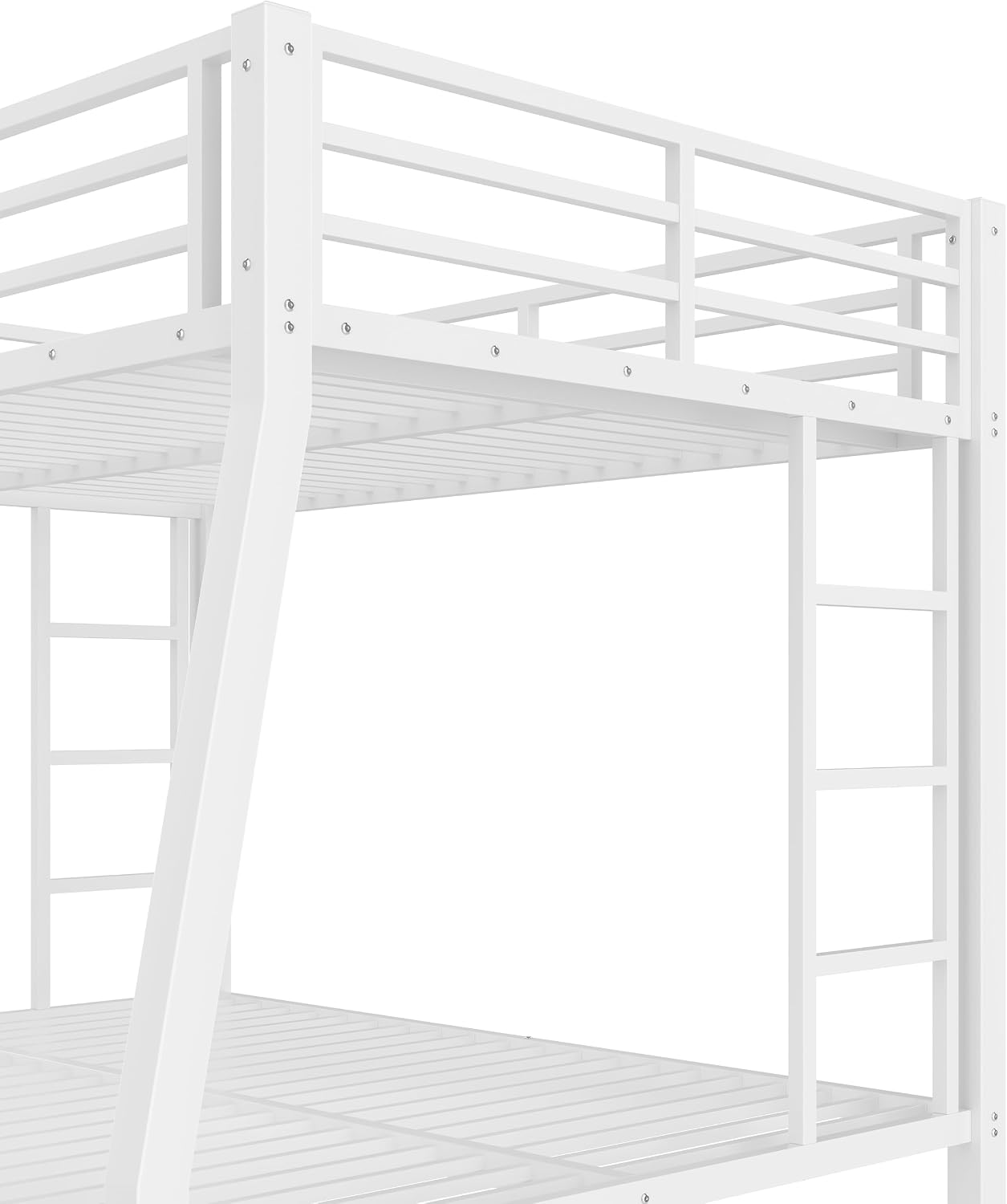 Bellemave Full XL Over Queen Bunk Beds for Adults,Heavy Duty Adult Bunk Beds Full Over Queen,Metal Queen Size Bunk Bed Frame with 2 Ladders,Noise-Free,White