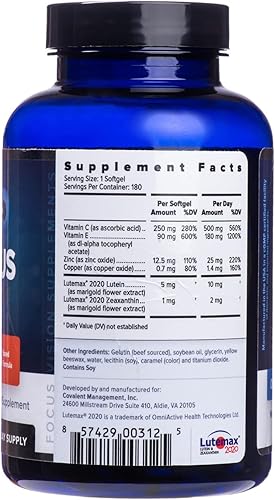 Focus Select AREDS2 - Suplemento de vitaminas y minerales para los ojos a base de AREDS2 - Suplemento a base de AREDS2 para ojos (360 unidades,