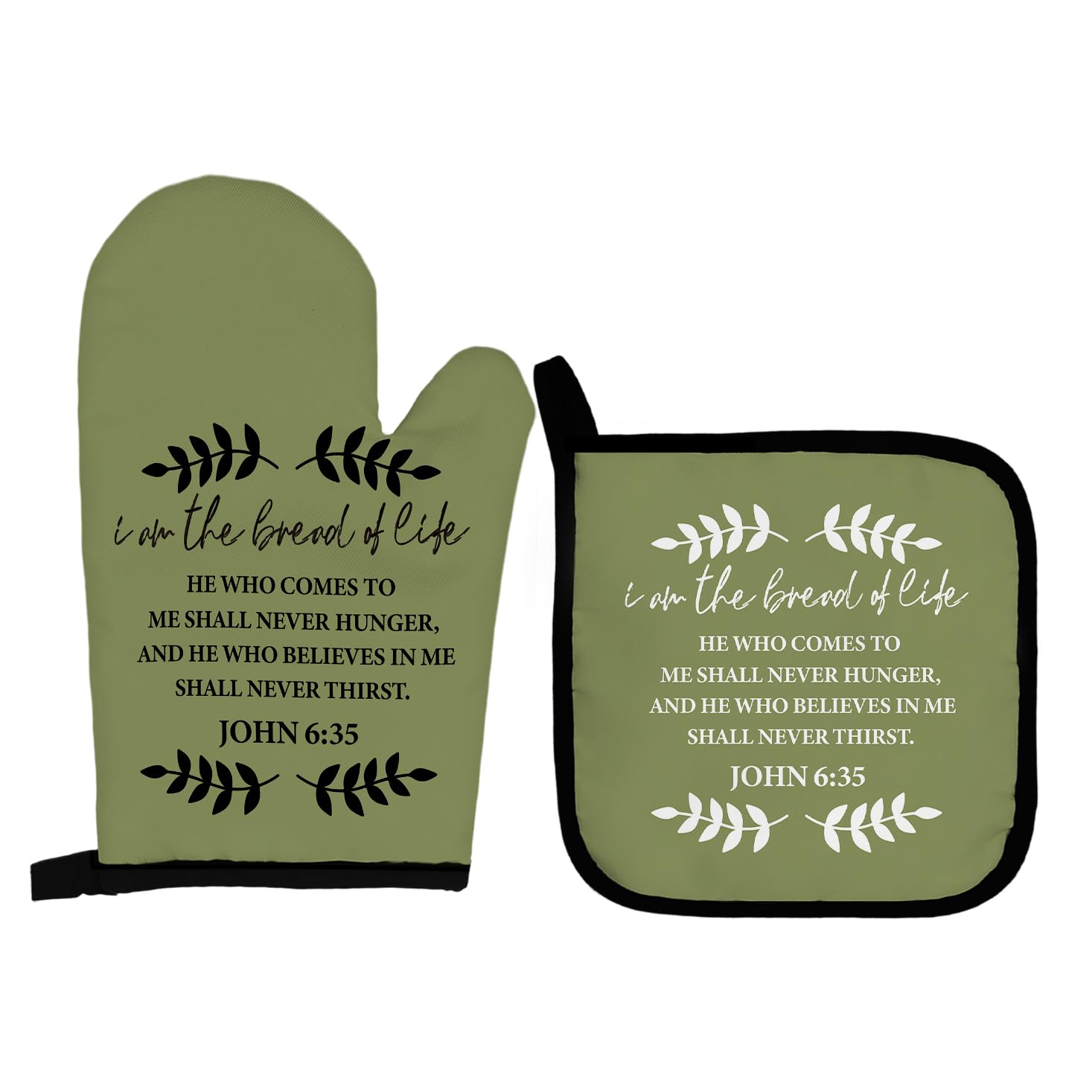 Qeheb Christian Bread of Life Oven Mitt Oven Mitts and Pot Holders Sets,Bible Verse Oven Mitts,Encourage Christian Religious Over Mittens for Kitchen