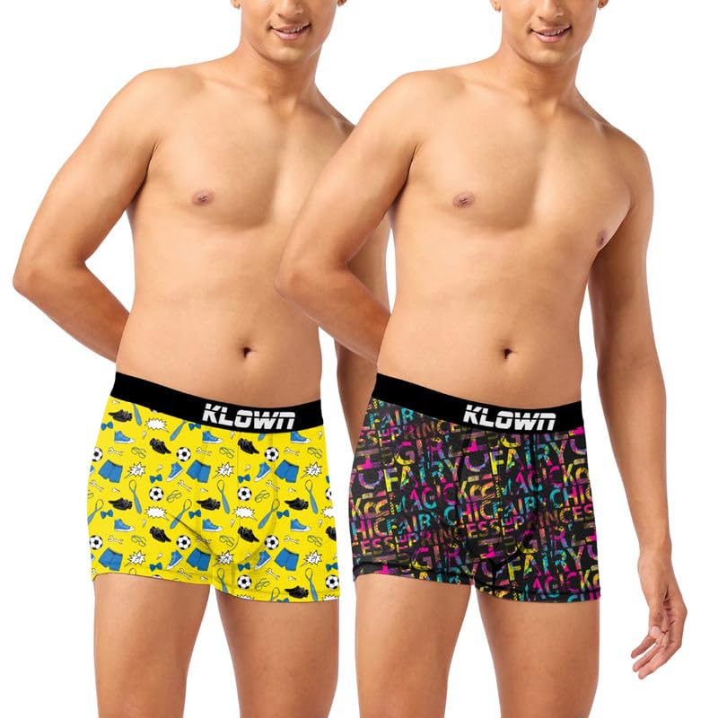 Pack of 2 Printed Trunk for Men | Cotton Blend | Soft & Stretchable | Stylish Men's Underwear | Comfortable Fit | Assorted Prints | Innerwear for Men |Black::Pink::Yellow-image-49