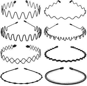 8pcs Metal Wave Hair Band Non-Slip Sports Yoga