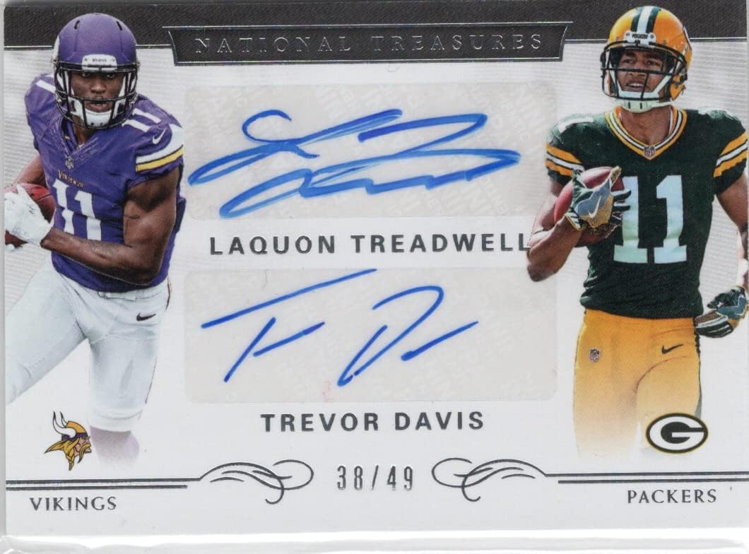 Laquon Treadwell & Trevor Davis Dual Autographed & Serial Numbered #38/49 Dual Game Used Jersey Relic Memorabilia Collectible Football Card - 2016 Panini National Treasures Football Card #36 (Vikings & Packers)