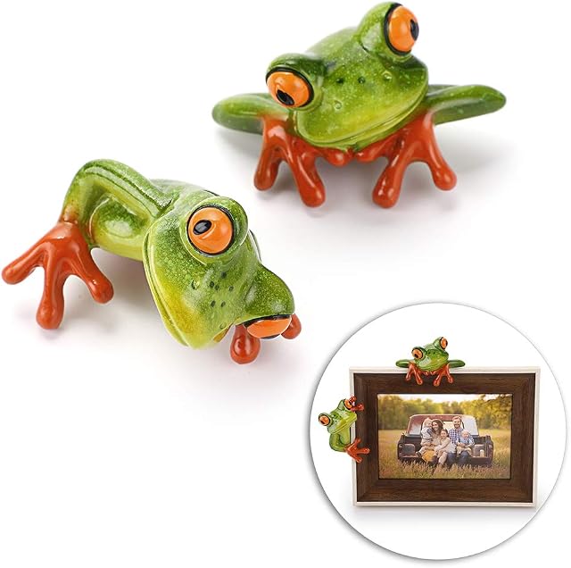 Sumnaconfr Sumnacon 2 Pcs Resin Frogs Decor Office Desk Toy Frog for Computer Monitor Desk Decoration, Front and Side Style