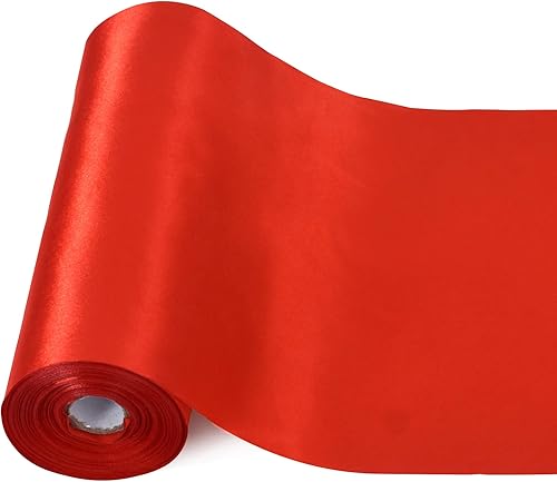 TONIFUL Cinta de satén roja extra ancha de 8 pulgadas x 22 yardas, cinta de tela sólida para puerta, árbol, hogar, decoración de lazos exteriores,