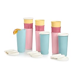 Tupperware Tumbler Set, 12 Count, Dishwasher Safe and BPA Free (12 Tumblers, 12 Lids, 16 fl oz each)
