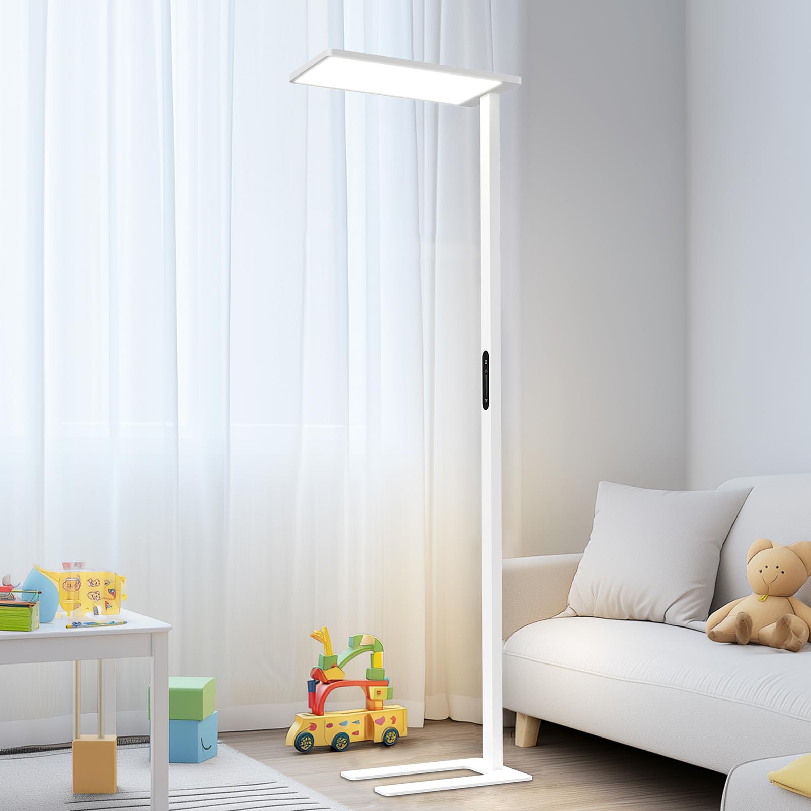LES FLEURS LED Floor Lamp, 10000LM Full Spectrum Eye-Care Reading Light, 120W Touch Dimming Standing Lamp, 1.95m Modern Tall Lamp for Home Office Living Room Bedroom, 4000K Natural Daylight