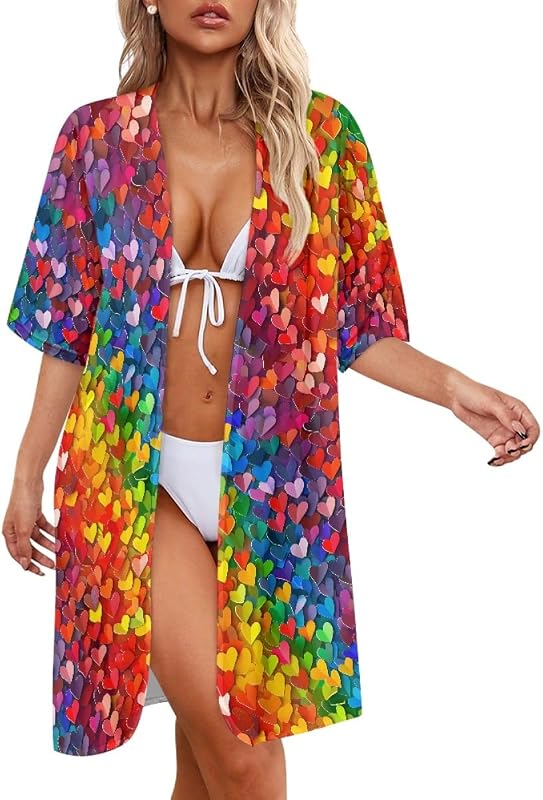 ENLACHIC Women's Oil Painting Printed Long Open Front Van Gogh Cardigan Coats Outerwear