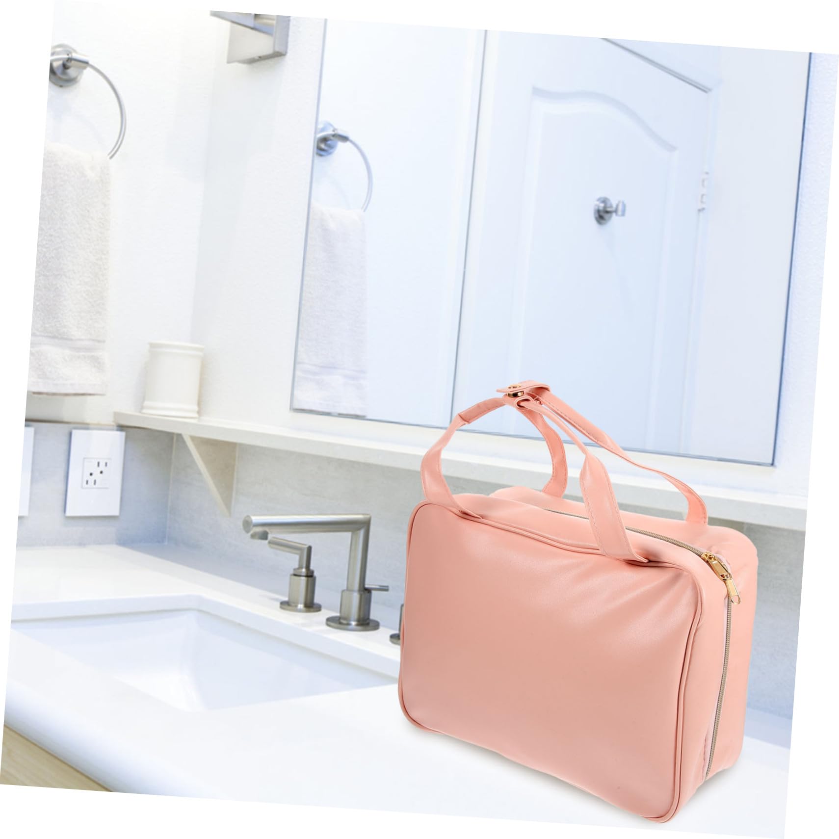 Borsa Per Cosmetici Donna Organizer Quadrata in Similpelle Pu Borsa Da Viaggio Scomparti Multipli Tasche e Design Sospensione Per Viaggi e Uso Quotidiano